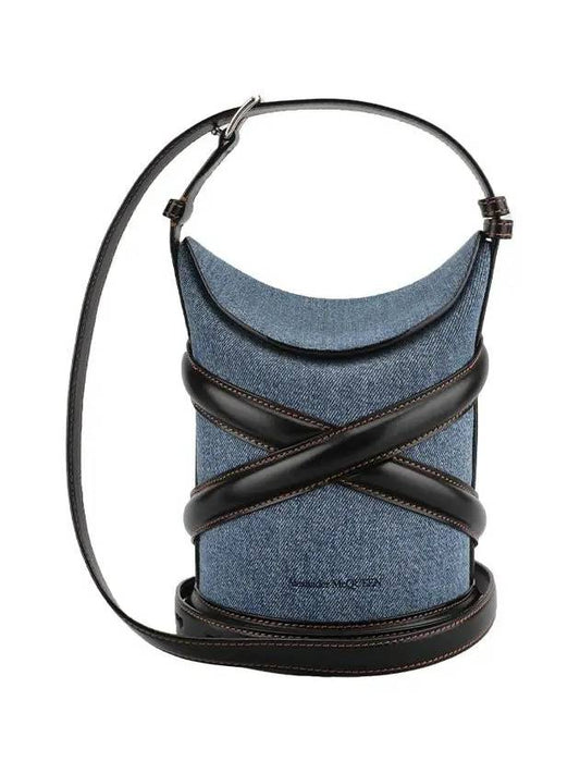 The Curve Two-tone Denim Bucket Bag Blue Black - ALEXANDER MCQUEEN - BALAAN 2