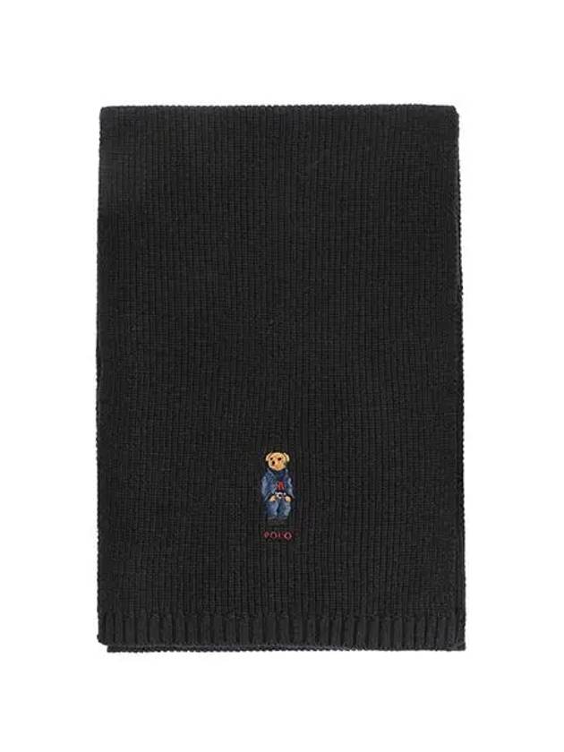 Embroidered Bear Wool Muffler Black - POLO RALPH LAUREN - BALAAN 3