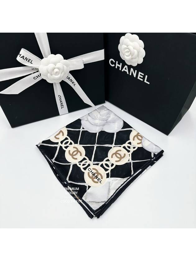 Camellia Square Scarf Silk Black A39577 - CHANEL - BALAAN 3