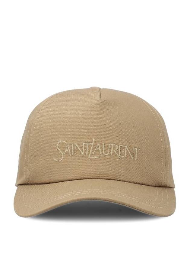 Embroidered Logo Gabardine Weave Cotton Ball Cap Beige - SAINT LAURENT - BALAAN 3