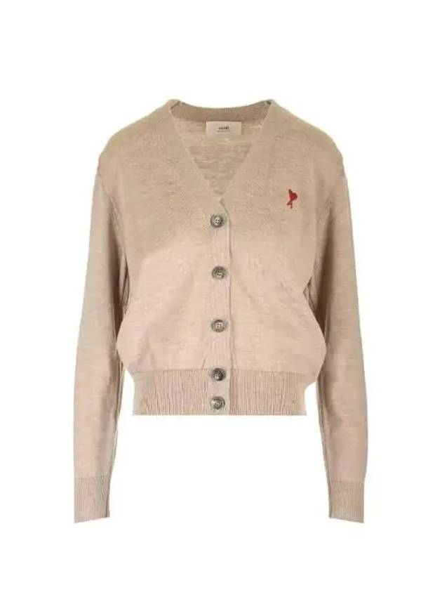 Heart Logo Wool Cardigan Light Beige - AMI - BALAAN 2