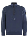 Logo Badge Half Zipper Cotton Fleece Knit Top Avio Blue - STONE ISLAND - BALAAN 2