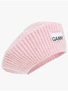 Logo Rib Edge Wool Beret Lilac - GANNI - BALAAN 2