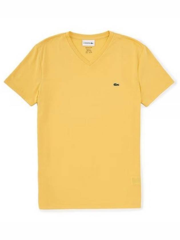 Men's Logo V-Neck Short Sleeve T-shirt Yellow - LACOSTE - BALAAN 2