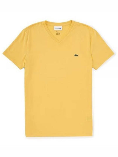 Men's Logo V-Neck Short Sleeve T-shirt Yellow - LACOSTE - BALAAN 2