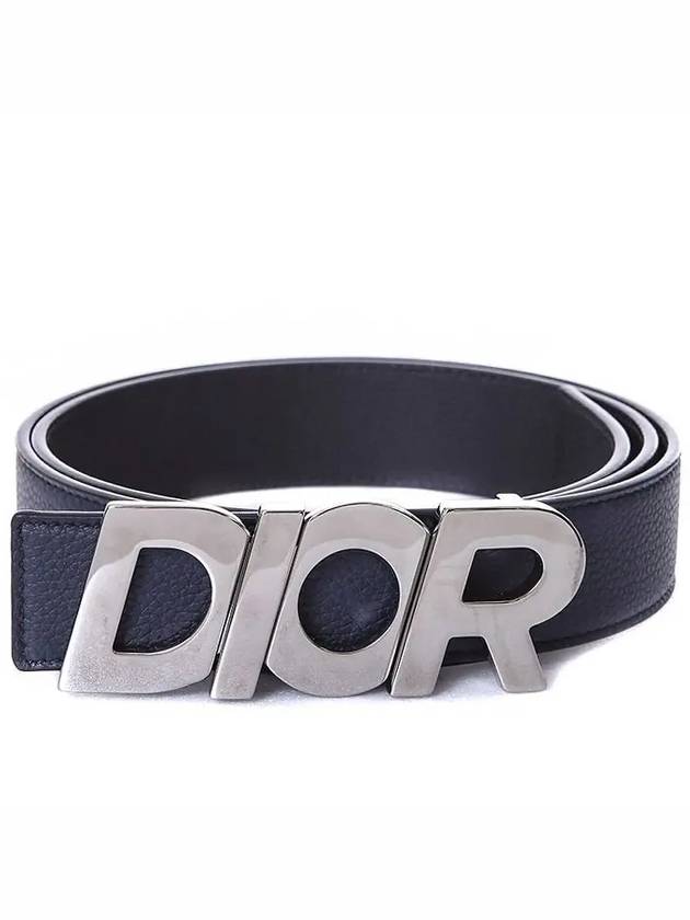 silver logo buckle leather belt black - DIOR - BALAAN.