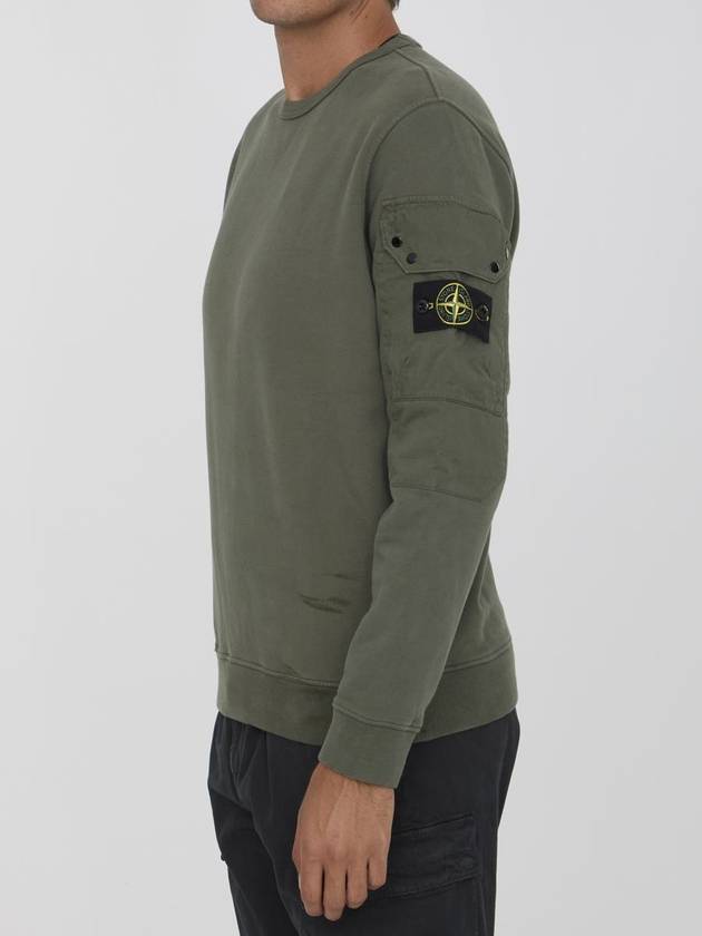 Brushed Organic Cotton Fleece Sweatshirt Green - STONE ISLAND - BALAAN 3