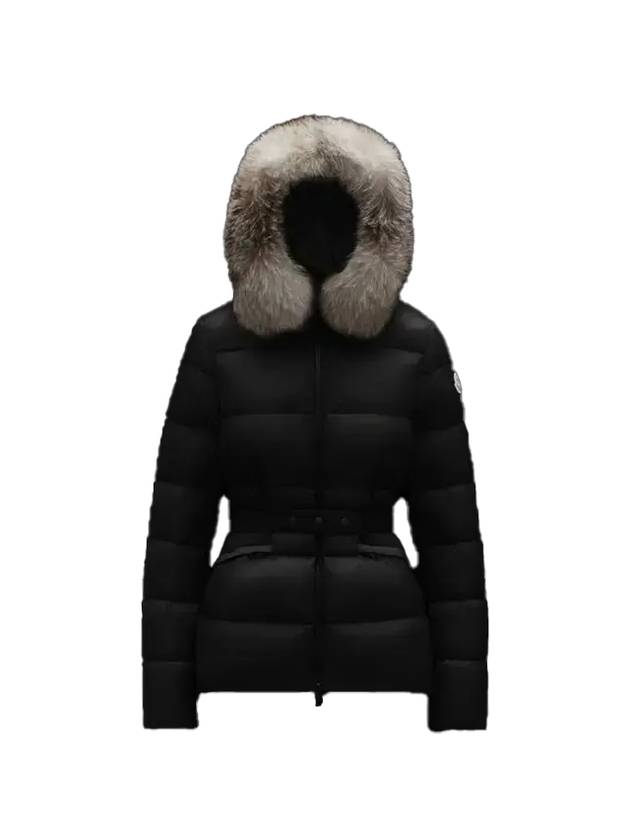 Women's BOED Fur Hooded Down Short Padded Jacket Black - MONCLER - BALAAN 1