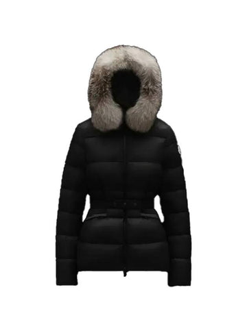 Women's BOED Fur Hooded Down Short Padded Jacket Black - MONCLER - BALAAN 1