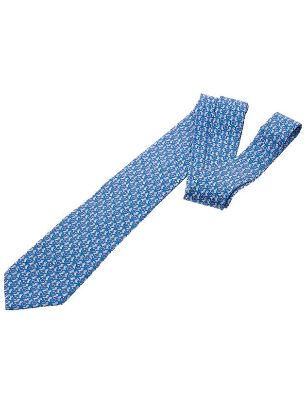 Ferragamo Men's Hoopoe Print Silk Tie 35 0813 BLUE LOGHI ARANCIO 0757904 - SALVATORE FERRAGAMO - BALAAN 3