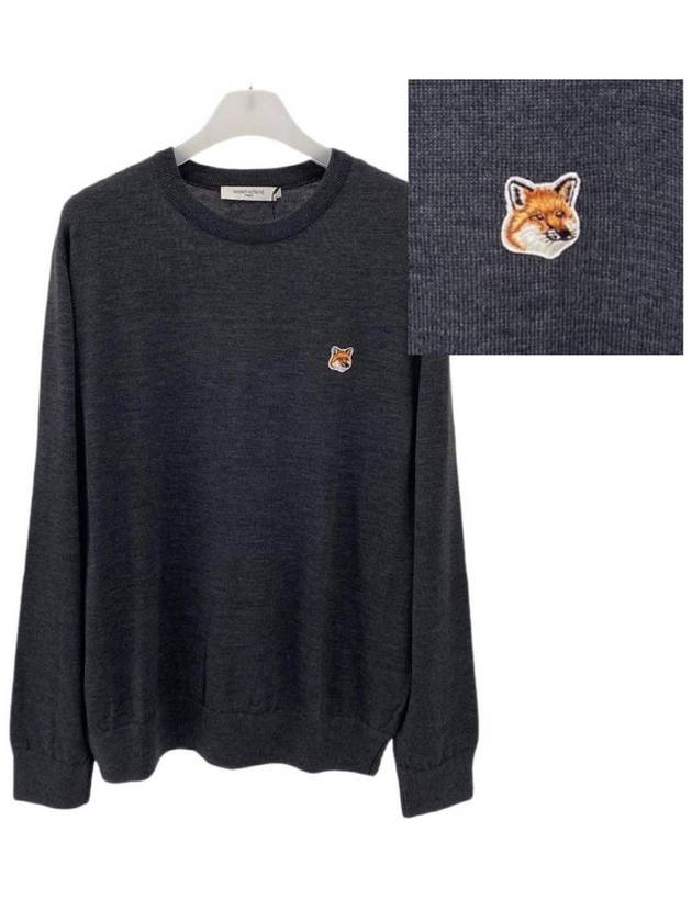 Fox Head Patch Regular Round Neck Pullover Knit Top Anthracite Melange - MAISON KITSUNE - BALAAN 2