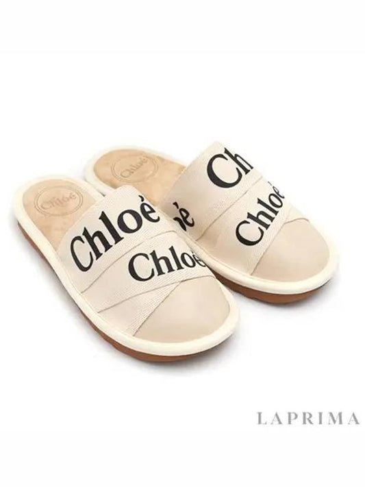 Woody Logo Canvas Slippers Beige - CHLOE - BALAAN.