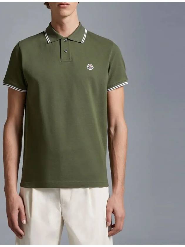 Logo Patch Cotton Polo Shirt Green - MONCLER - BALAAN 3