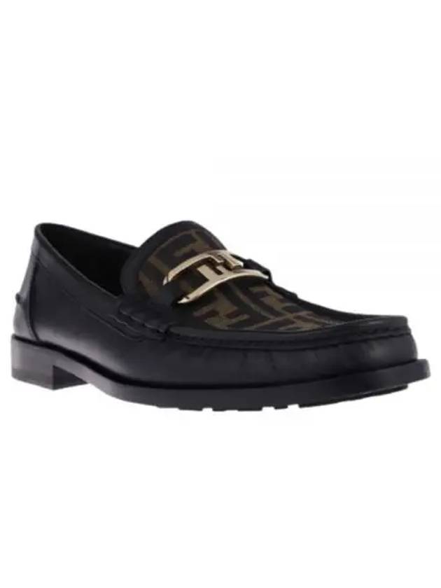 FF O Rock Fabric Leather Loafers Black Brown - FENDI - BALAAN 2