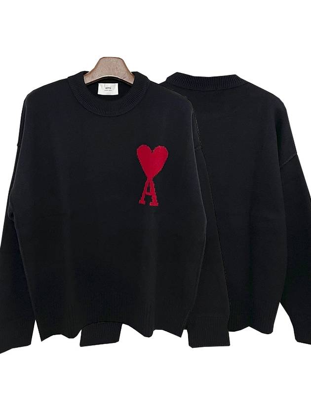 Big Heart Logo Wool Knit Top Black - AMI - BALAAN 2