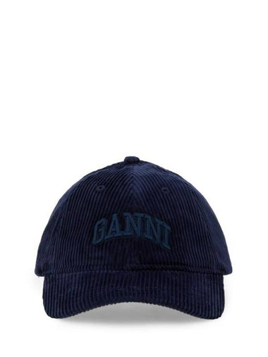 Embroidered Logo Corduroy Ball Cap Navy - GANNI - BALAAN 1