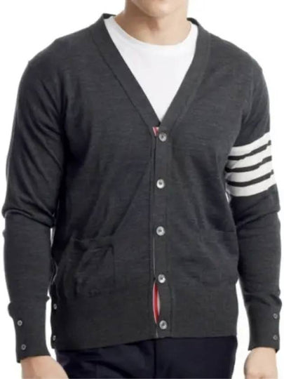 Men's Sustainable Classic Diagonal Wool Cardigan Dark Grey - THOM BROWNE - BALAAN 2