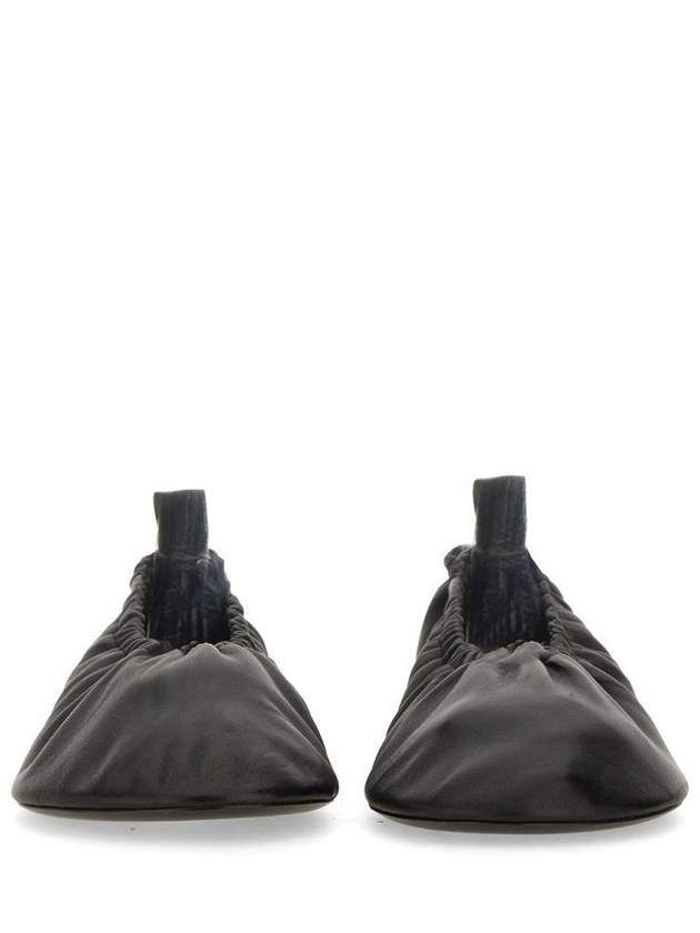 Gathered Detail Leather Ballerina Black - JIL SANDER - BALAAN 5