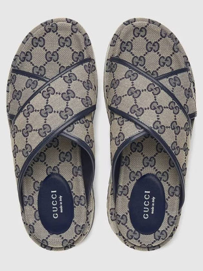 GG Platform Canvas Slippers Beige Blue - GUCCI - BALAAN 2