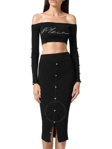 Philipp Plein Black Signature Rib Knit Top and Skirt Set, Size X-Small - PHILIPP PLEIN - BALAAN 1