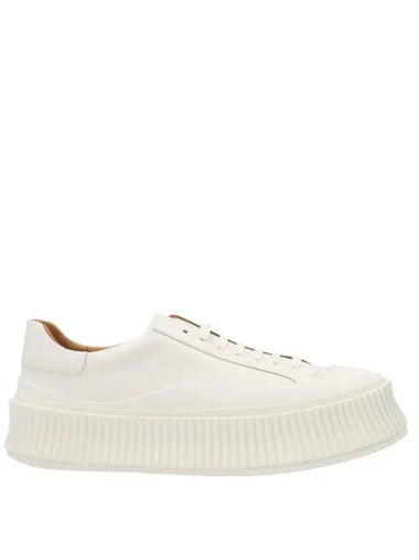 Platform Sole Lace-up Leather Low Top Sneakers White - JIL SANDER - BALAAN 1