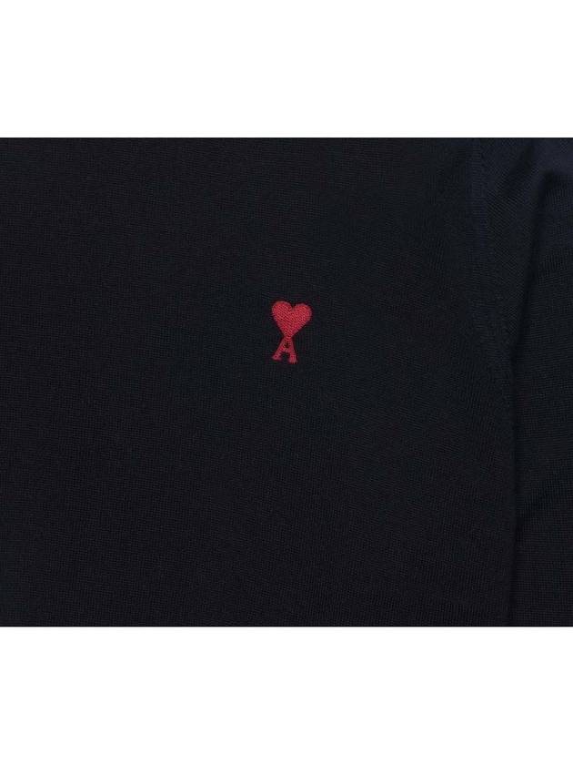 Heart Embroidered Logo Crew Neck Knit Top Navy - AMI - BALAAN 2