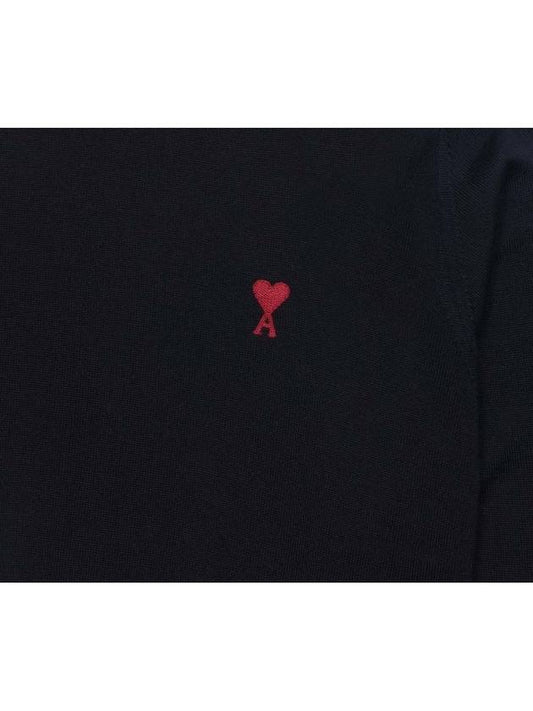 Heart Embroidered Logo Crew Neck Knit Top Navy - AMI - BALAAN 2