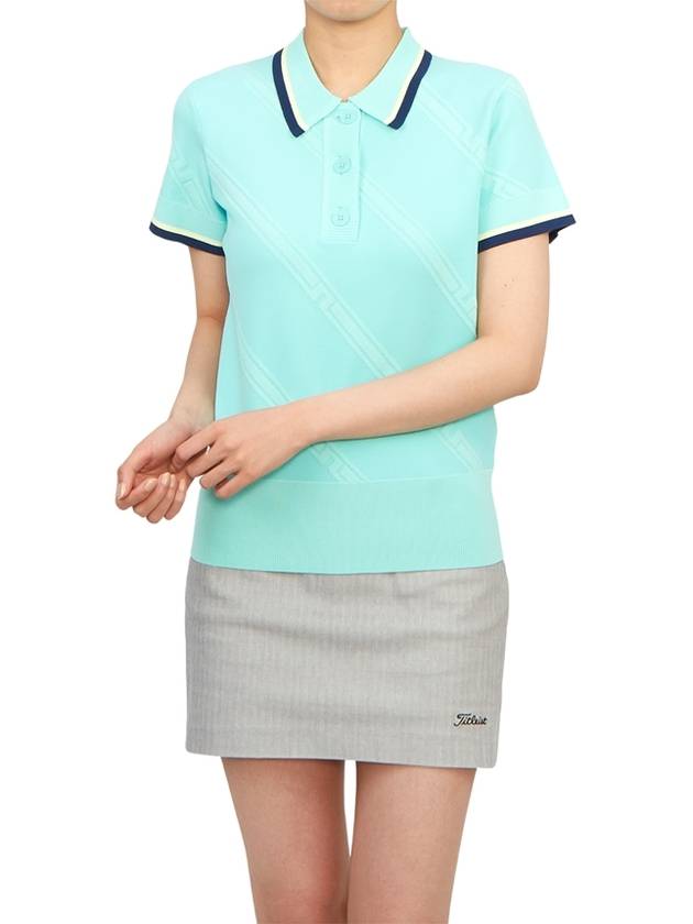 Women's Feline Knit Short Sleeve Polo Shirt Aruba Blue - J.LINDEBERG - BALAAN 5