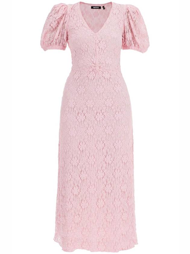 pink lace midi dress with puff sleeves - ROTATE - BALAAN 1