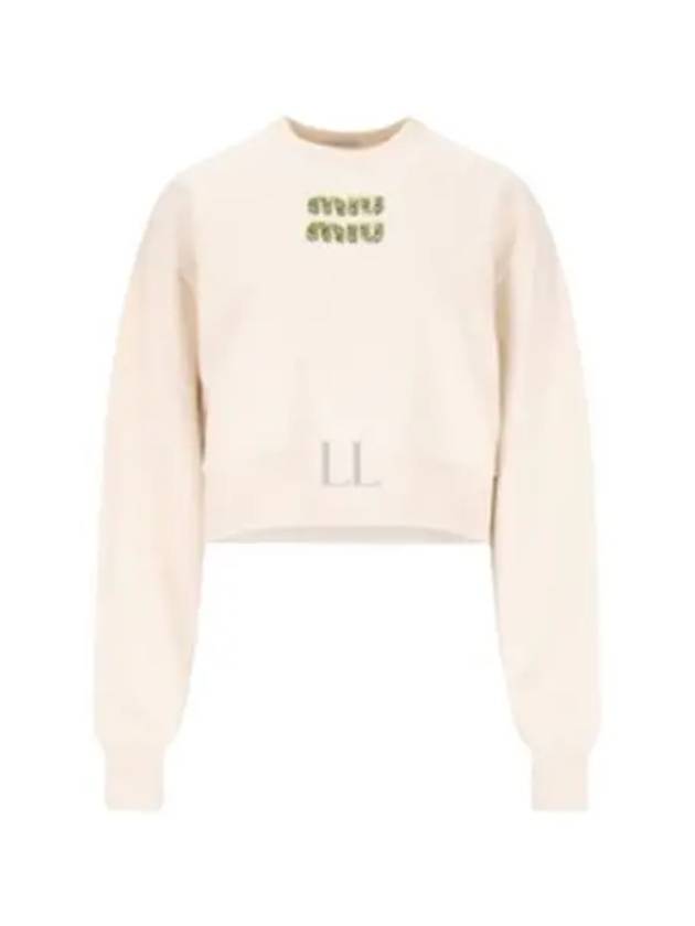 Embroidered Logo Cropped Sweatshirt Natural - MIU MIU - BALAAN 2