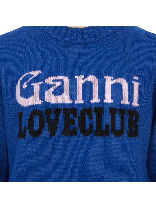 Logo Intarsia Crew Neck Knit Top Blue - GANNI - BALAAN 9