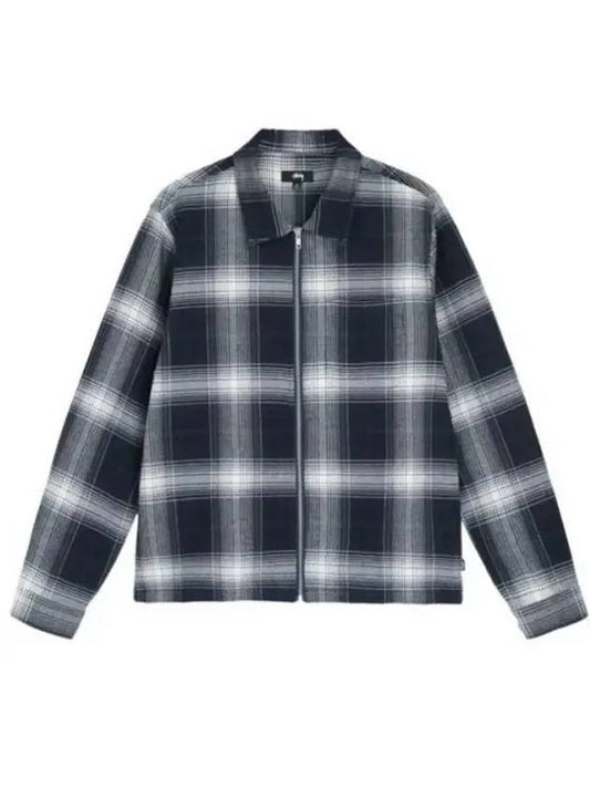 Men's Shadow Plaid Zip-Up Jacket Navy - STUSSY - BALAAN 1