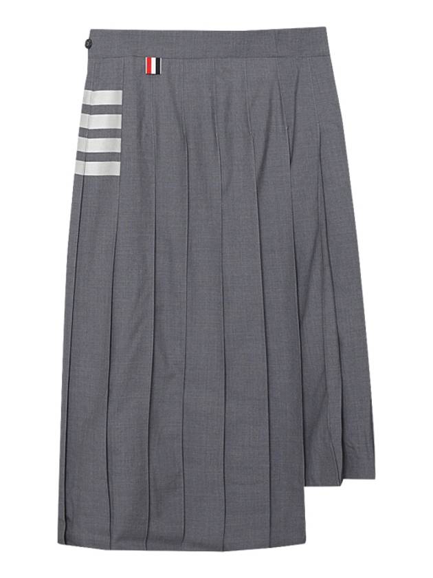 4 Bar Logo Plain Weave Wool Pleated Skirt Grey - THOM BROWNE - BALAAN 3