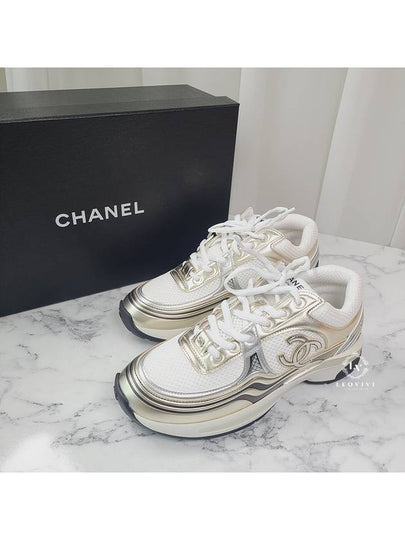 Fabric Laminated Low Top Sneakers Gold - CHANEL - BALAAN 2