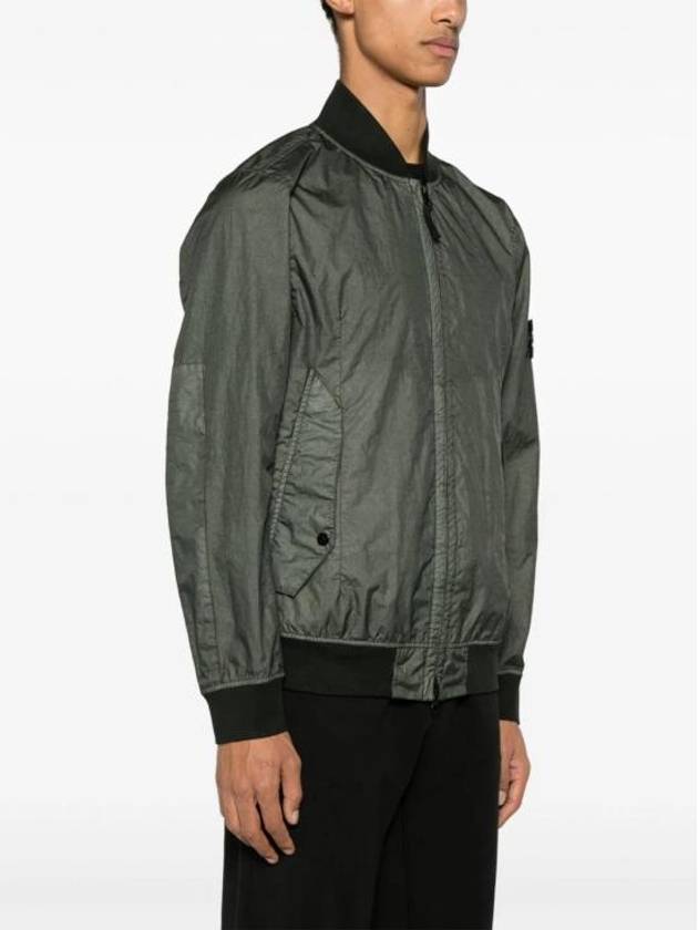 Men's Wappen Patch Zip-Up Bomber Jacket Green - STONE ISLAND - BALAAN 4