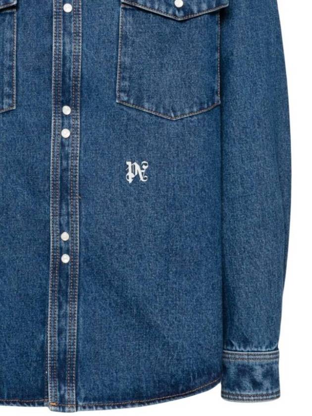 logo embroidered denim shirt PMYD023R24DEN0024001 - PALM ANGELS - BALAAN 3