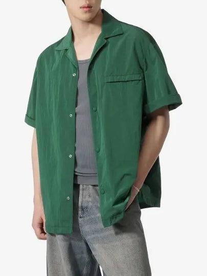 Notched Collar Short Sleeve Shirt Green - BURBERRY - BALAAN 2