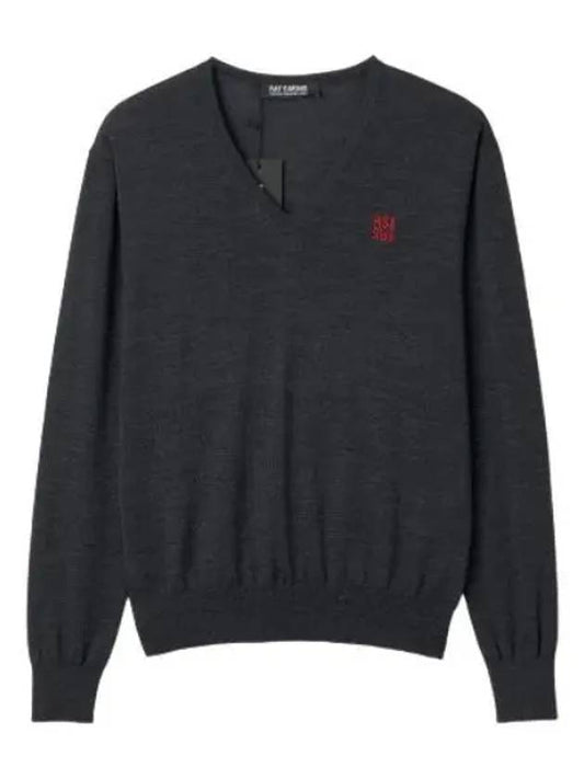 V neck knit sweater dark gray - RAF SIMONS - BALAAN 1