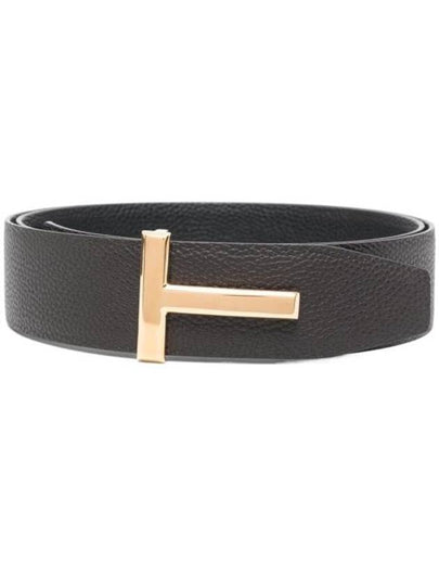 Gold Soft Grain Leather T Icon Belt Brown Black - TOM FORD - BALAAN 2