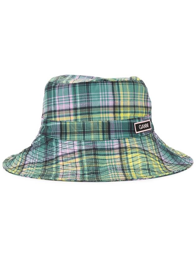 Tech Logo Patch Plaid Bucket Hat Green - GANNI - BALAAN 3