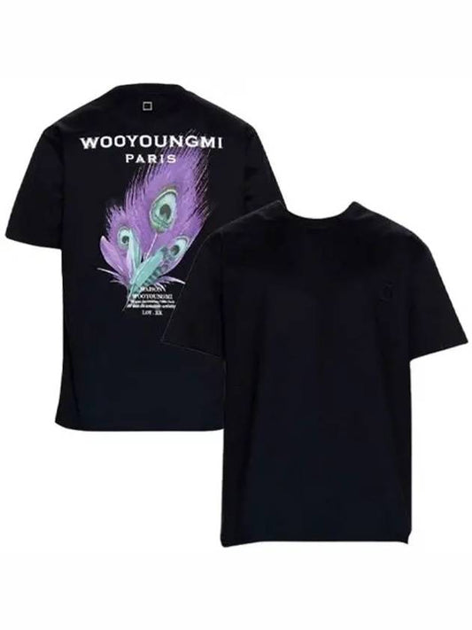 Feather Back Logo Short Sleeve T-Shirt Black - WOOYOUNGMI - BALAAN 2