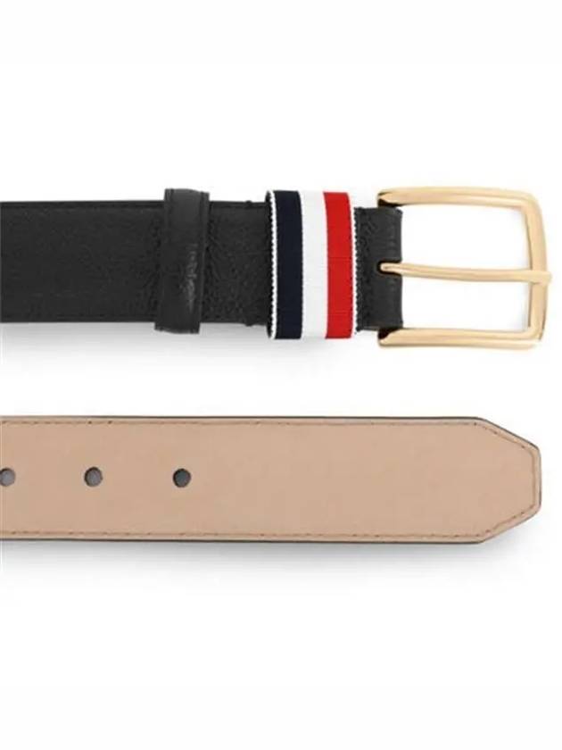 Men's Three Stripes Tab Pebbled Leather Belt Black - THOM BROWNE - BALAAN 3