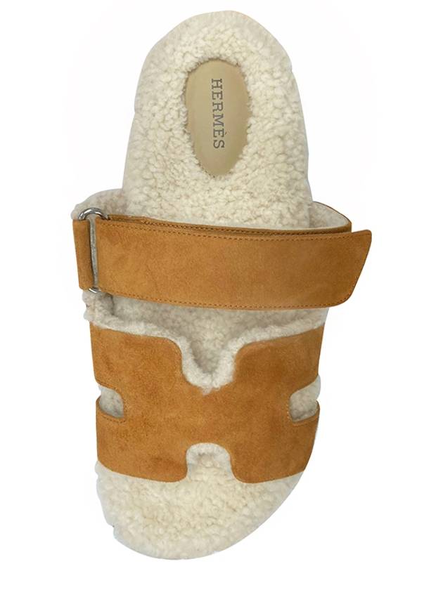 Chypre Shearling Sandals Beige - HERMES - BALAAN 6