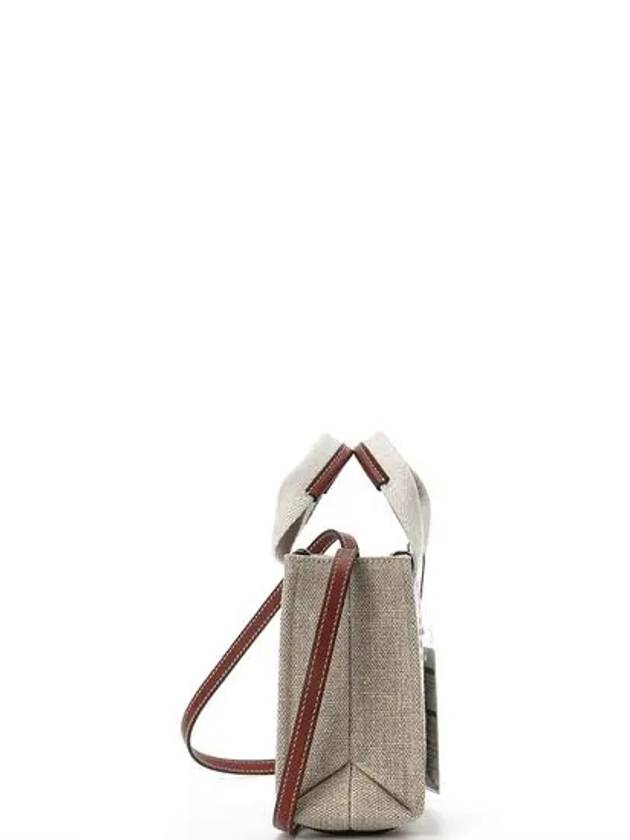 Woody Linen Canvas Calfskin Tote Bag White Brown - CHLOE - BALAAN 3