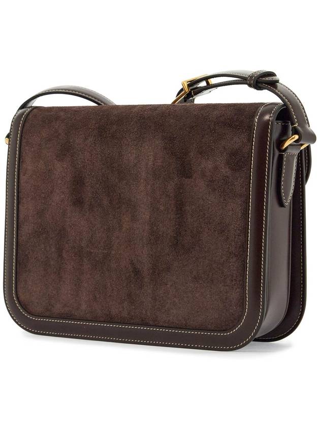 shoulder bag in dark brown suede with golden buckle - VALENTINO - BALAAN 2