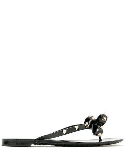 Garavani Rockstud Bow Flip Flops Black - VALENTINO - BALAAN 2