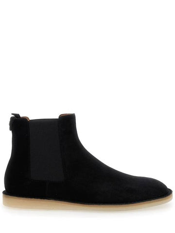 Black Pull-On Ankle Boots With Dg Logo In Suede Man - DOLCE&GABBANA - BALAAN 1