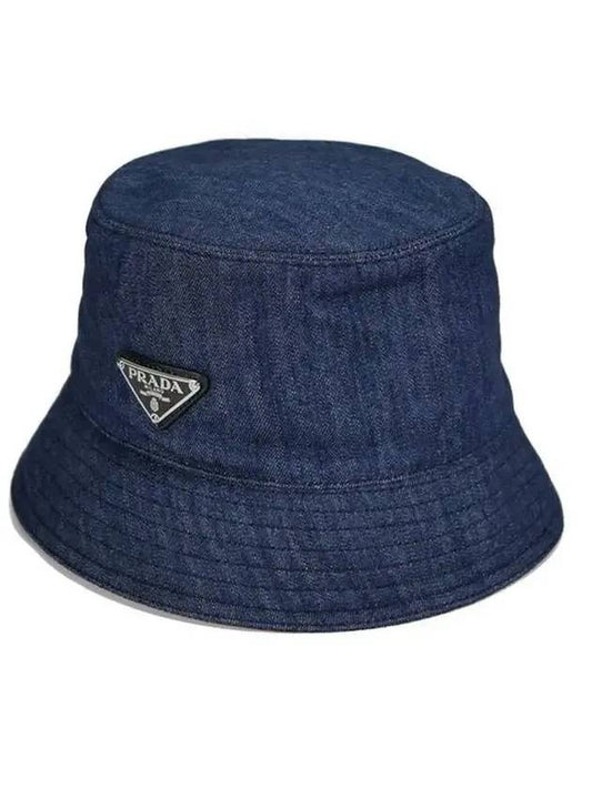 Triangle Logo Denim Cotton Bucket Hat Navy - PRADA - BALAAN 1