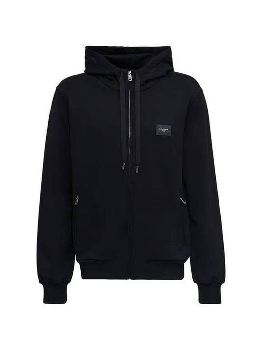 Logo Detail Zip Up Hoodie Black - DOLCE&GABBANA - BALAAN 1