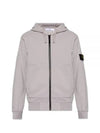 Garment Dyed Cotton Fleece Full Zip Hooded Jacket Light Grey - STONE ISLAND - BALAAN 2